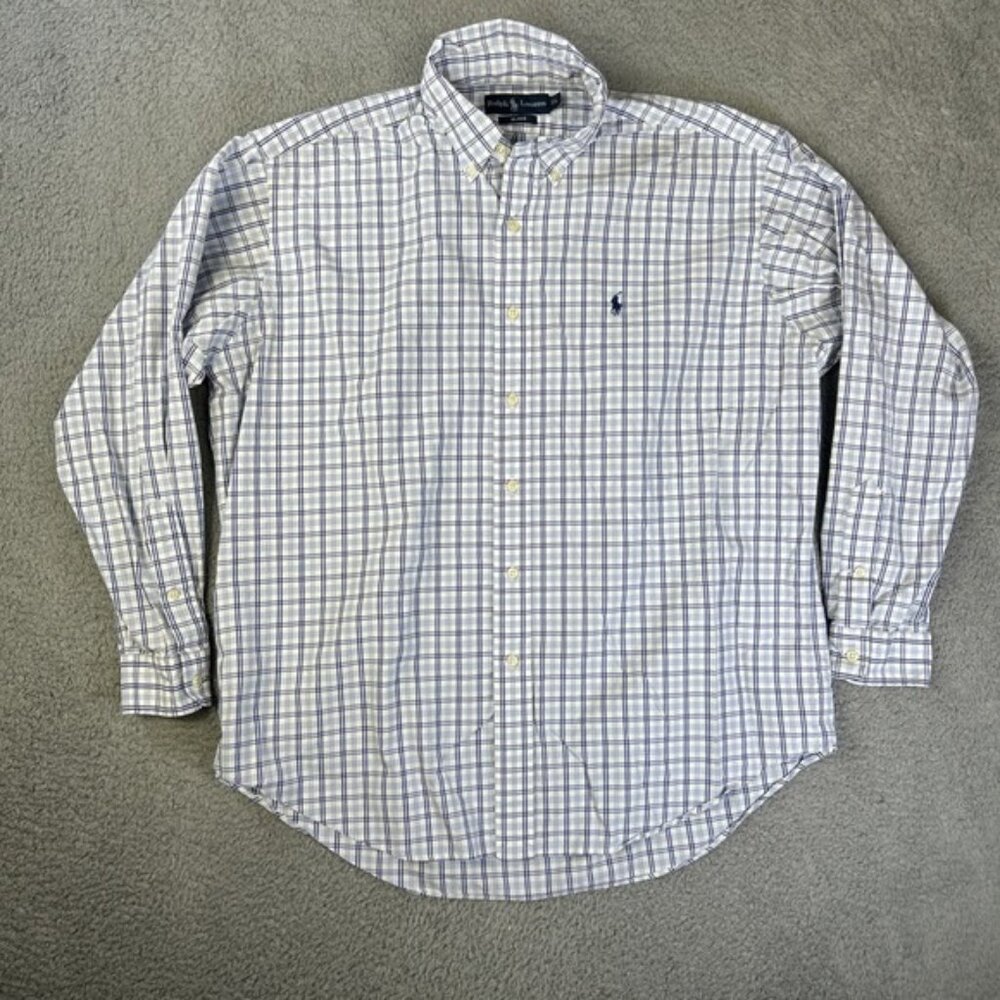 Vintage Ralph Lauren Shirt Mens Large Blue Check Blake Long Sleeve Oxford Preppy